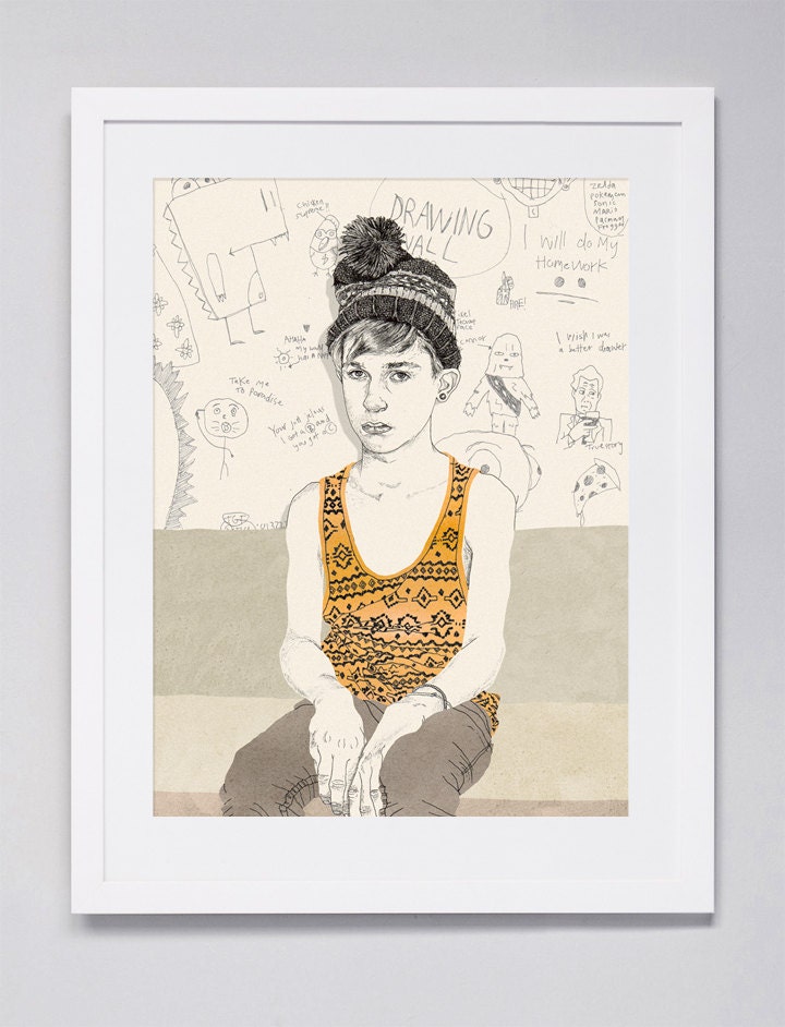 Boy in a Hat - illustration, limited edition Giclée art print A3