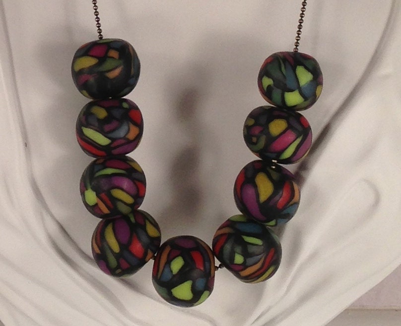 Amazing Grace, Polymer Clay Stained Glass Necklace, Antique Copper Chain, OOAK