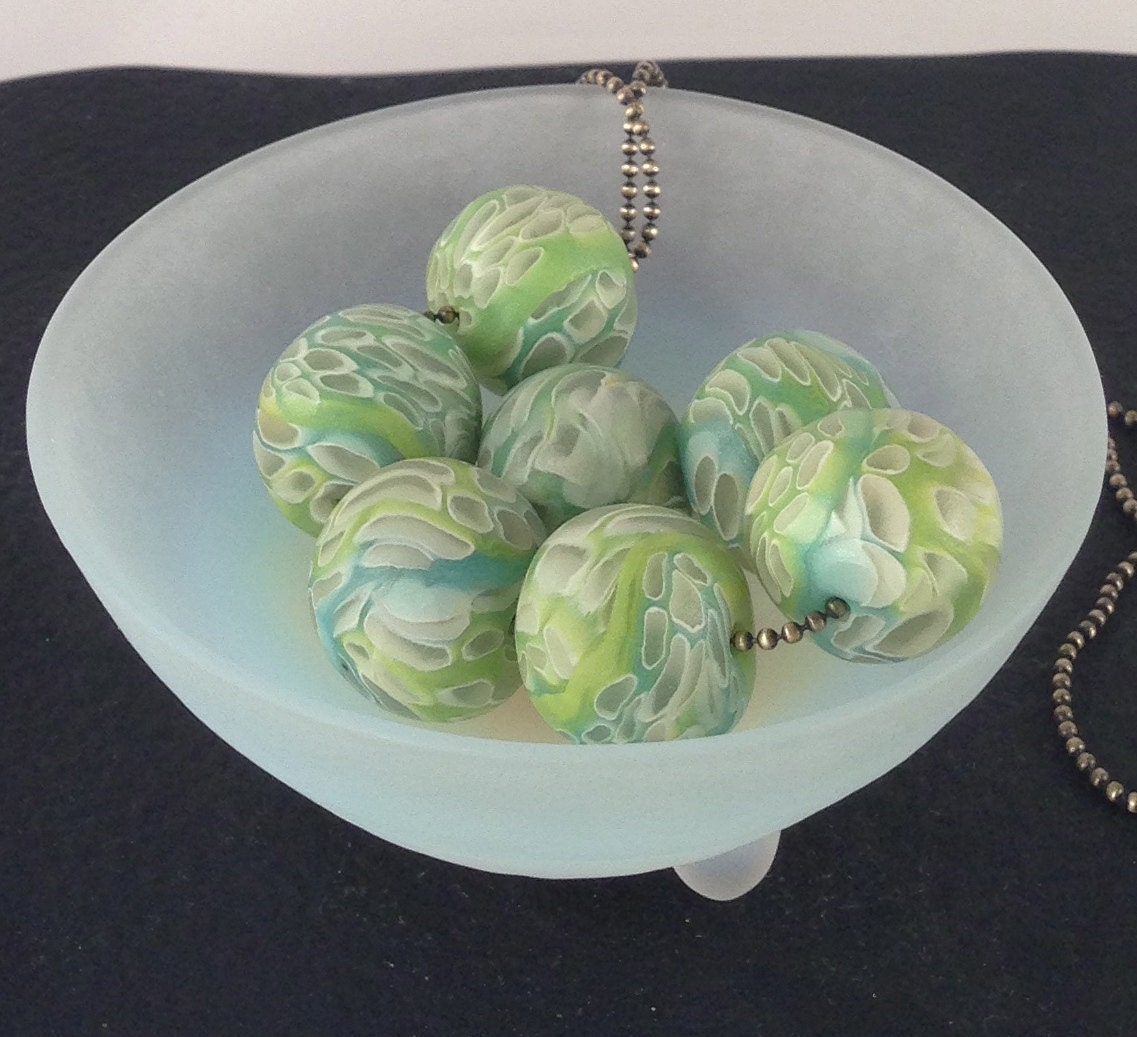 Caribbean Dive.Translucent Polymer Clay Necklace. Aqua. Spring Green.