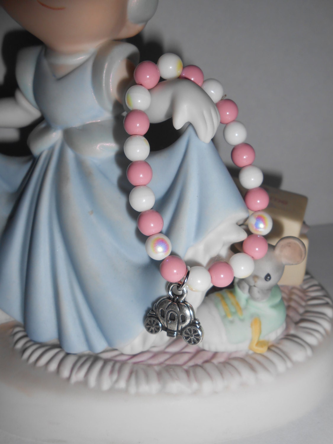 Children's Pink And White Glass Beaded Fairy Tale Carriage Bracelet