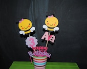 Bee Birthday Centerpiece With Childs Age And Name And Happy Birthday