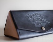 Hand Clutch/Pencil Case :  Handmade Leather Black/Natural