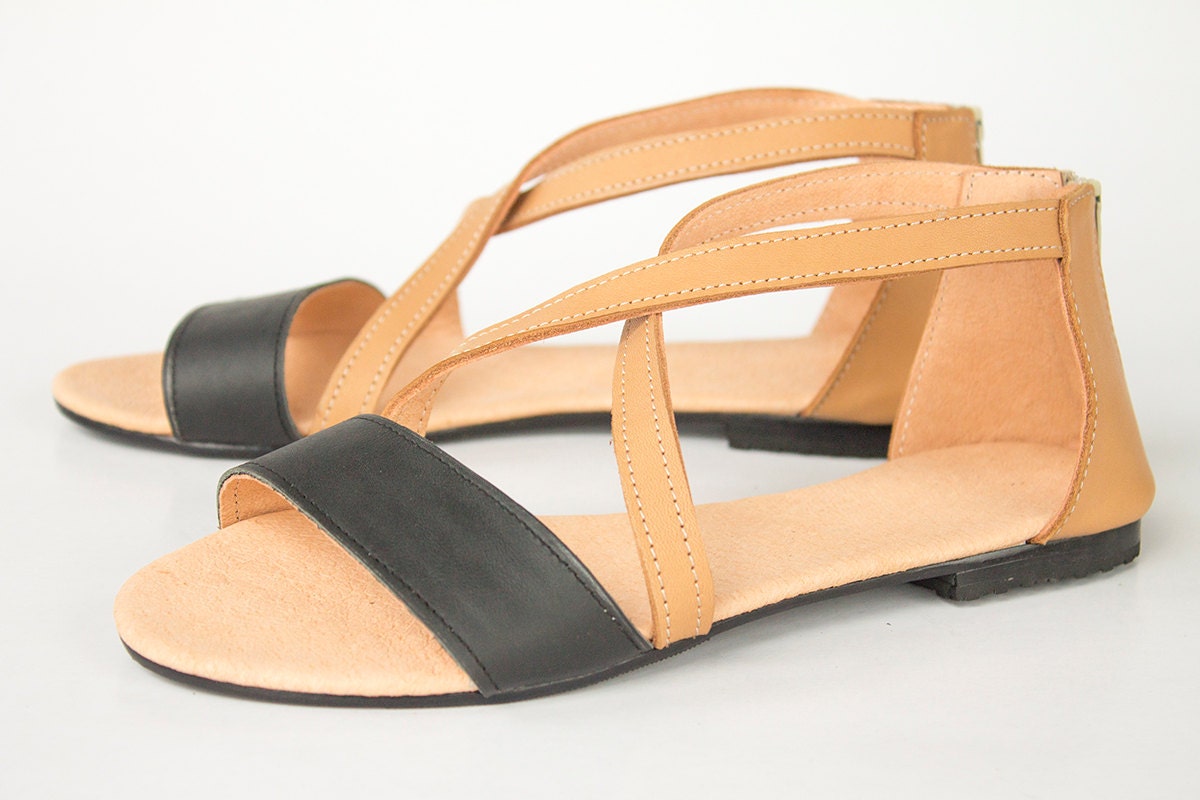 Nude Gypsy Sandals With Black Toe Strap - Women's Shoes - Any Colors - Made to Order