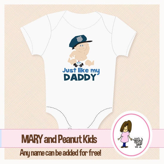 Police Officer Just Like Daddy or Mommy Baby BOY Onesie Design, Custom Made to Order from Mary and Peanut Kids