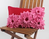 Pink Sunflower Lumbar Throw Pillow 12x20, 3D Woolen Felt & Linen Decorative Pillow case