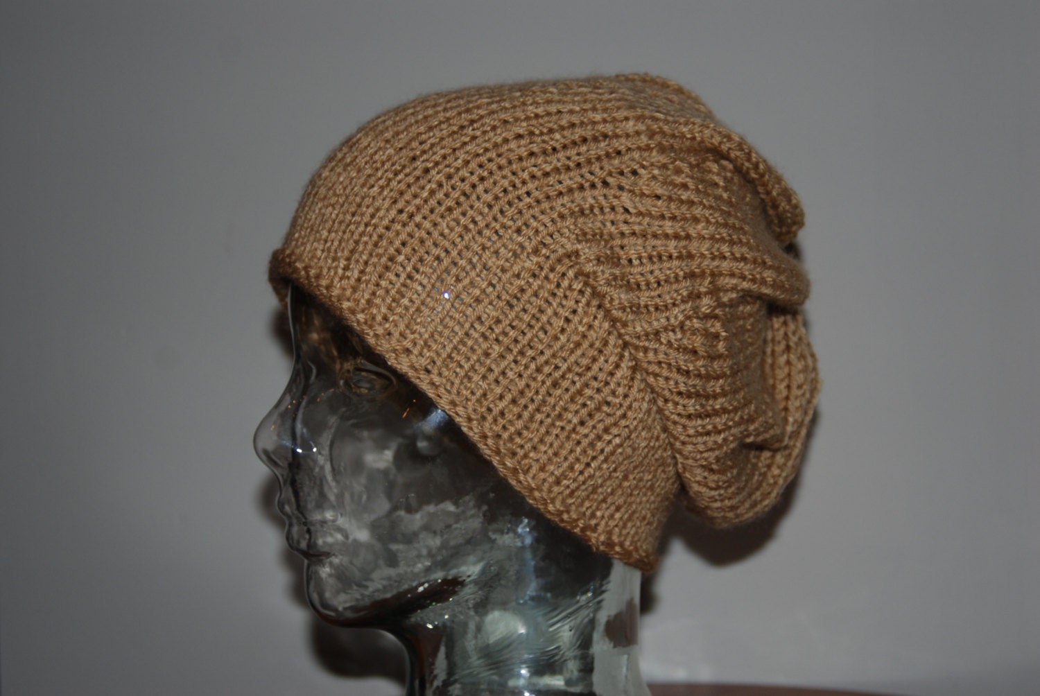 Handmade Slouch Slouchy Hat Beanie Cap Knit Crochet Crocheted Knitting Knitted Beige Oatmeal Tan