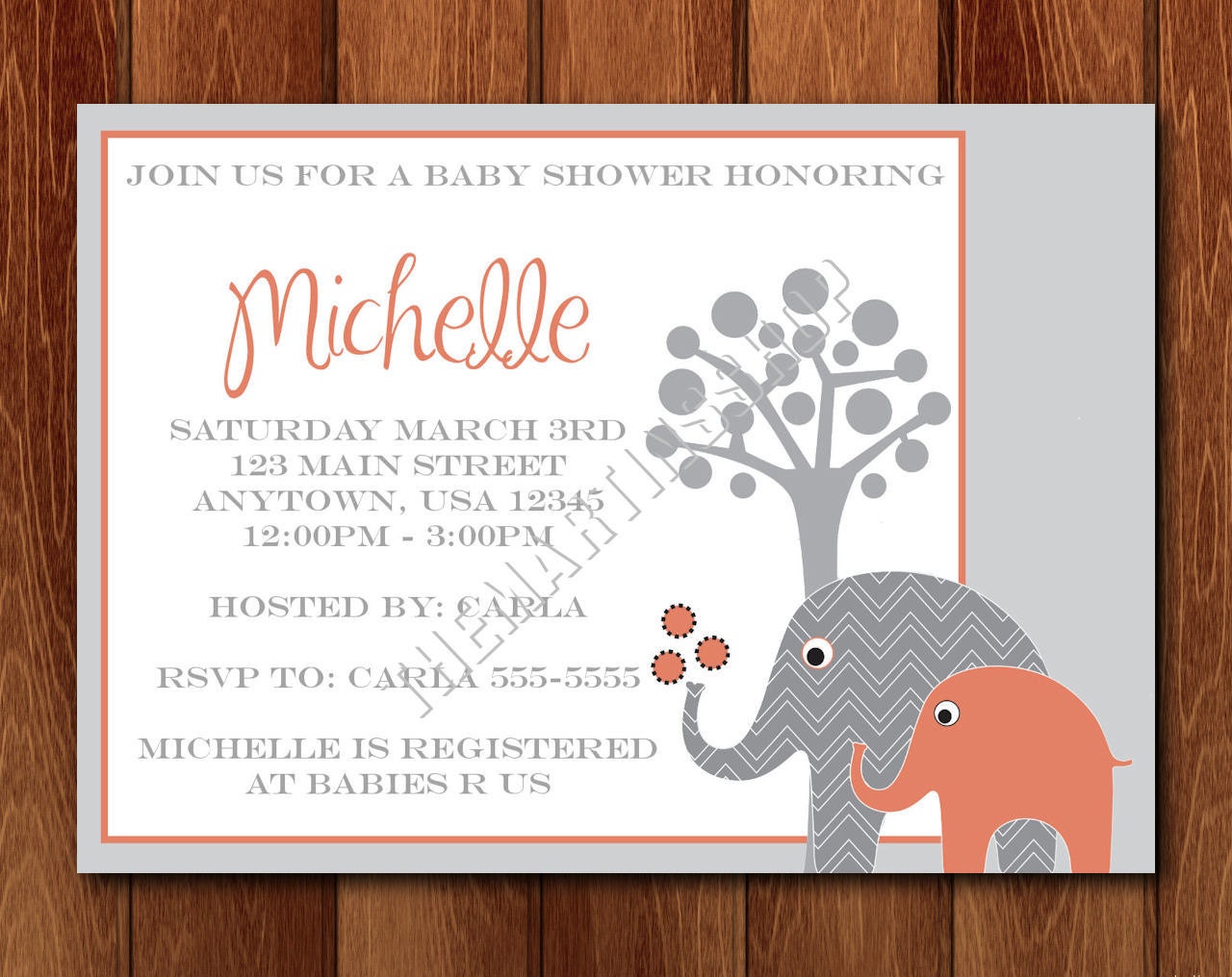Elephant Baby Shower Invitation (Girl) Printable - Gray & Pink