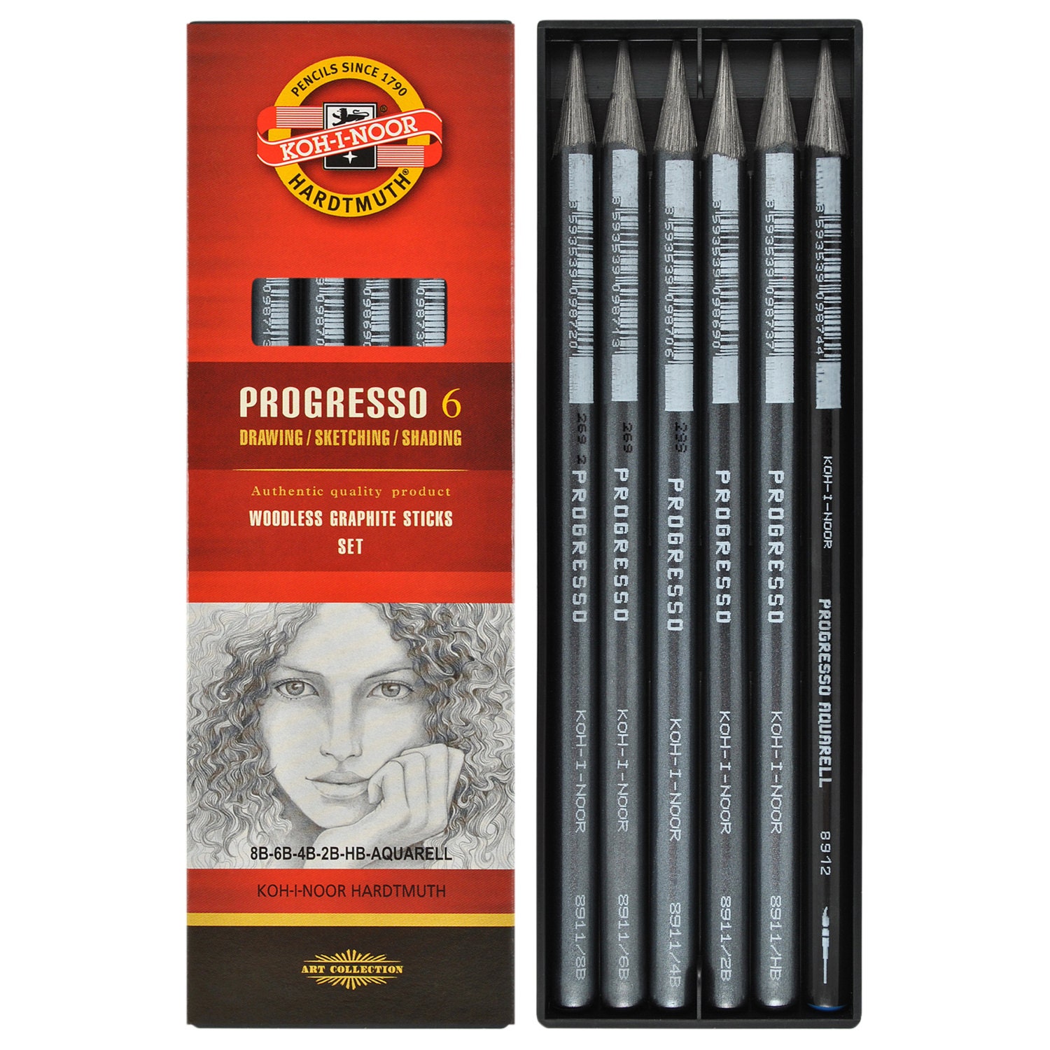 Koh-I-Noor Progresso - Ser of 6 woodless graphite pencils. 8915