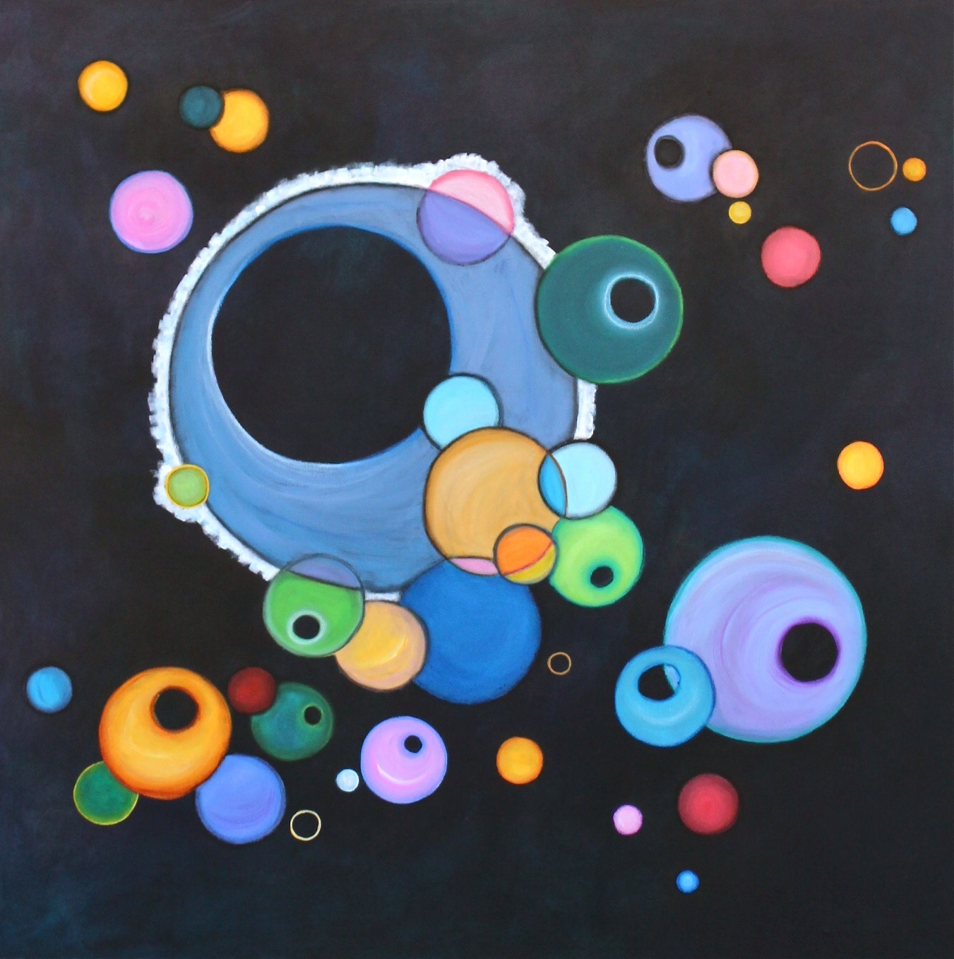 modern mid century Kandinsky painting colorful circles original acrylic Ode to Kandinsky