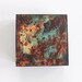original abstract modern industrial painting on wood urban green rust copper blue brown