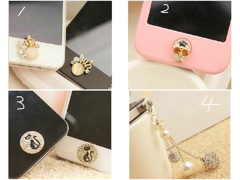 Bling home button sticker earphone plug for iphone 4 4s 5 ipad samsung