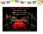 Red Carpet Invitation with Paparrazzi, Hollywood Party, Red Carpet Birthday Party, Movie Theatre Marquee, Hollywood Invitation
