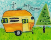 Set of 8 Happy Camper Mixed Media Art Cards Note Cards