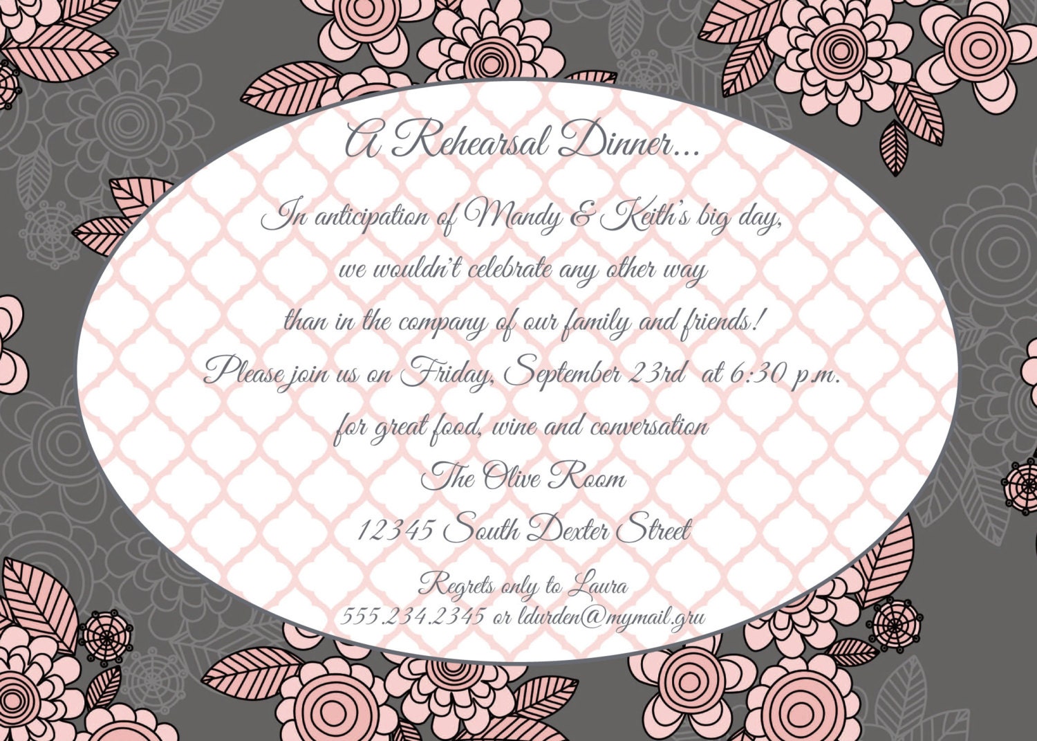 Pink and Gray Rehearsal Dinner Invitation