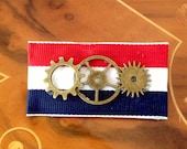 Red White & Blue Triple Gear Steampunk Airship Medal