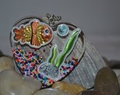 Heart Shaped Fish Tank Resin Pendant  Silver Ball Chain Necklace