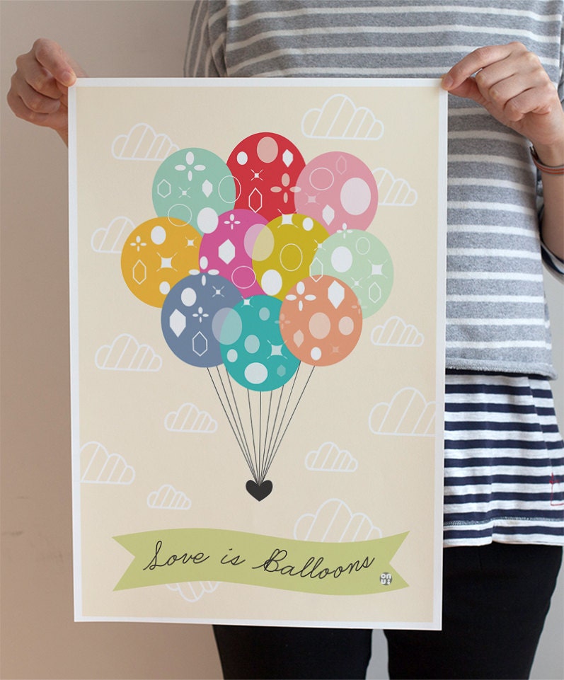Love is "Balloons"  - "Love is" Series - 13" x 19" Simple modern Graphic Art Print - Personalized Print
