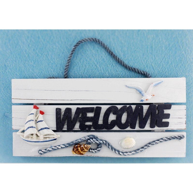 Handmade Home Decor Marine Style,Nautical/Mediterranean Wood Door/Garden WELCOME Sign