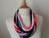 Multicolor Necklace,Upcycle Infinity Scarf, T-shirt Long  Necklace, Womens Teens Necklace,Spring Scarf