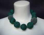 Hand Knitted Jewelry, Gray Necklace, Crochet, Handmade ,Choker,  Formal, Balls, Casual,Eco Frendly,Sea Green