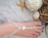 Wedding Barefoot Sandal - foot jewelry, anklet  toe ring, Beach bridal pearl, glass heart, seed beads, crystals