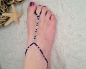 Barefoot sandals - silver star, foot jewelry, electric blue and silver, anklet toe ring