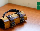 Sale 25%// spice waxed canvas and dark  brown / leather trim  / Tool Roll / bicycle bag / roll bag - Spring Roll