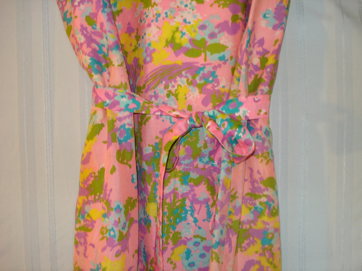 Lower Price / Vintage 60s Stunning Spring/Summer Silk Floral Shift/Wedding/Party/Size S/M/ Pink/Purple/Green/Blue/Yellow/White/Teal