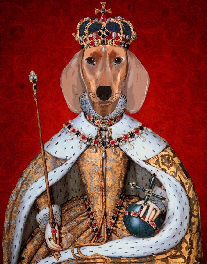 Dachshund Queen 8X10 Art Print Poster Acrylic Painting Mixed Media Poster Wall Art Wall Hanging Wall Decor Dog