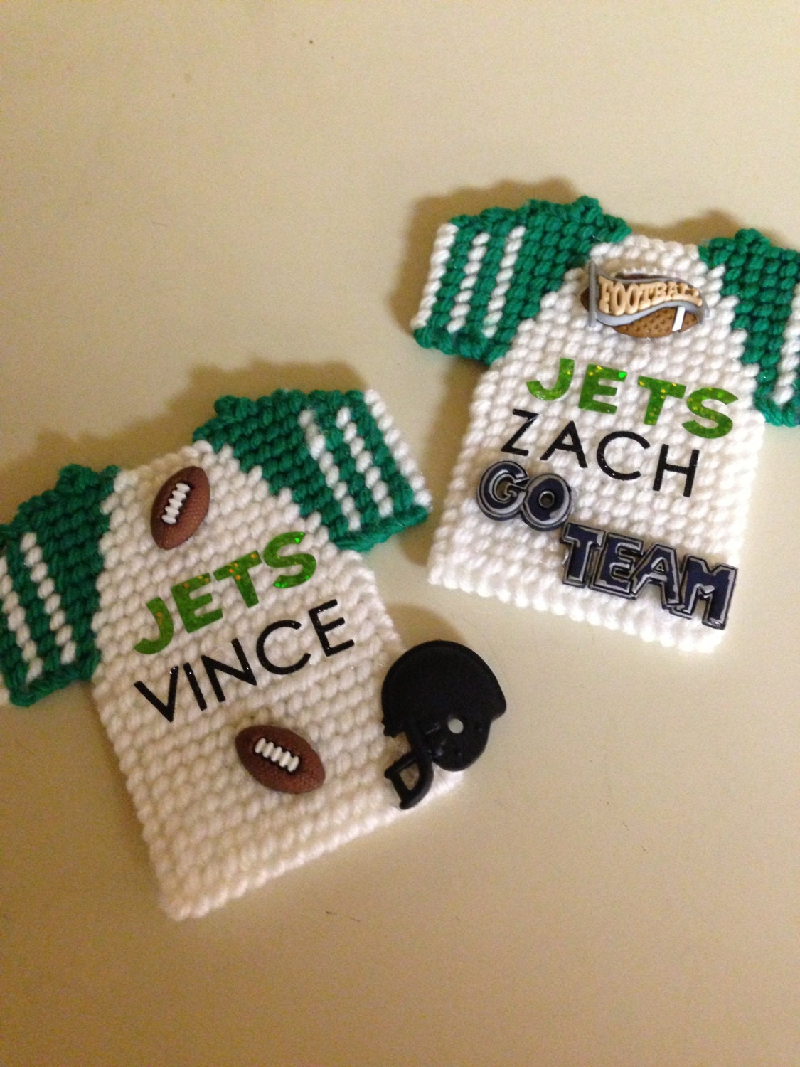 Jet Football Jersey Magnet with name Plastic Canvas Needlepoint