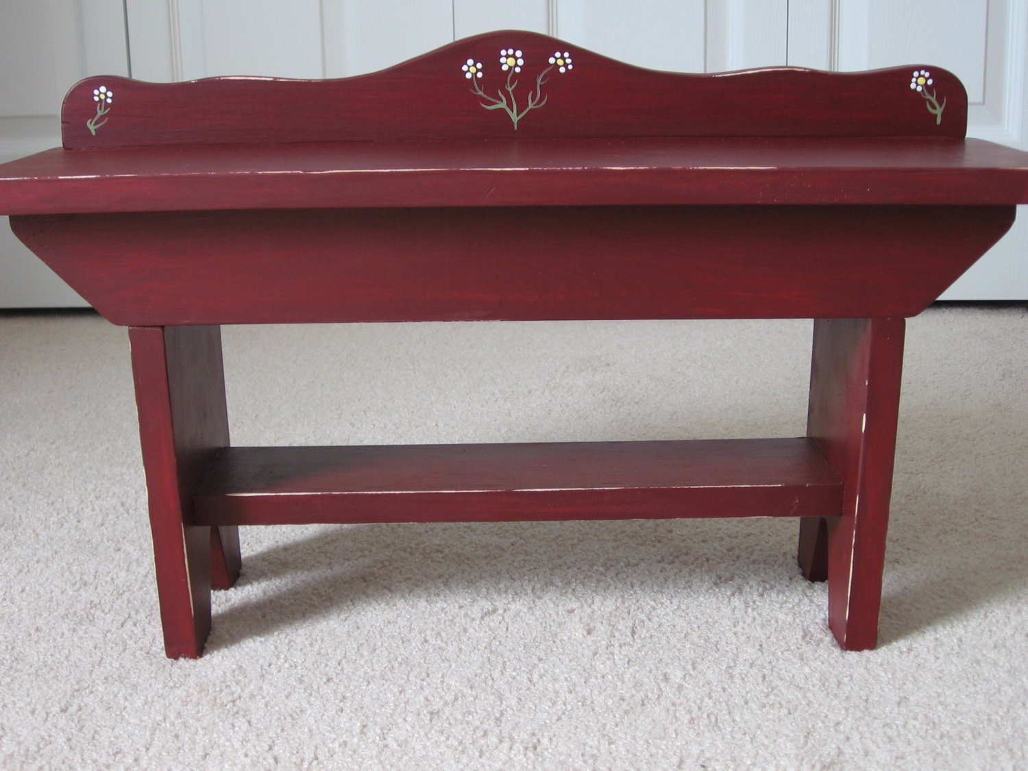 Bench, Plant Stand, Distressed, Folk art, Hand Painted, signed and dated