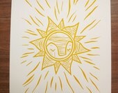 Summer Sun - Original linocut print.