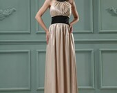 Custom Made Elegant Champagne Jewel Black Crystal Empire Pleated Formal Long Evening/Prom/Party/Bridesmaid/Homecoming/Cocktail Dress Gown