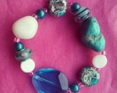 Turquoise and White Stone and Charm Bracelet