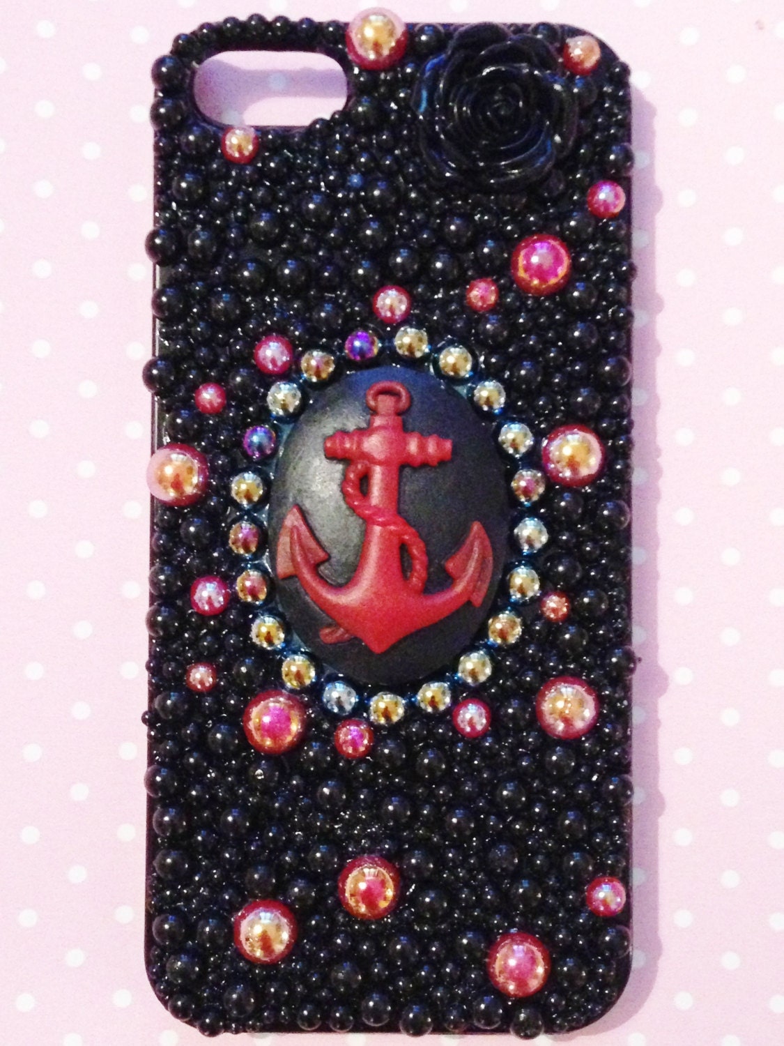Iphone 5 Black Decoden Anchor Case, Red & Black. KAWAII, Handmade diy, nautical, sailor uk SELLER