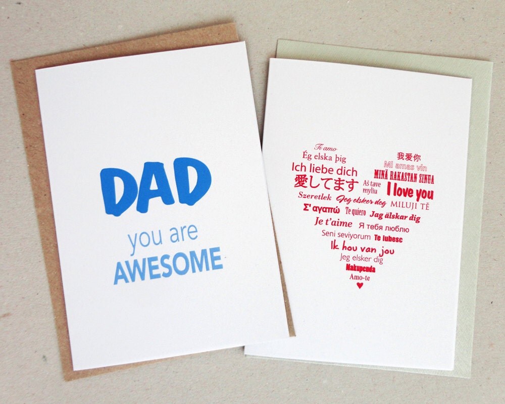 Set of two cards Fathers day I love you modern prints greeting cards
