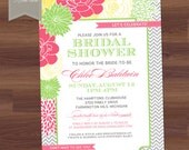 Bridal Shower Invitation - Modern Chevron Floral - Vintage Typography - Pink, Lime, Green, Yellow (DIY Digital Printable)