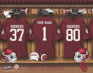 Personalized Oklahoma University Sooners Football Locker Room Framed Print - NCAA Football - NCAA-LRP