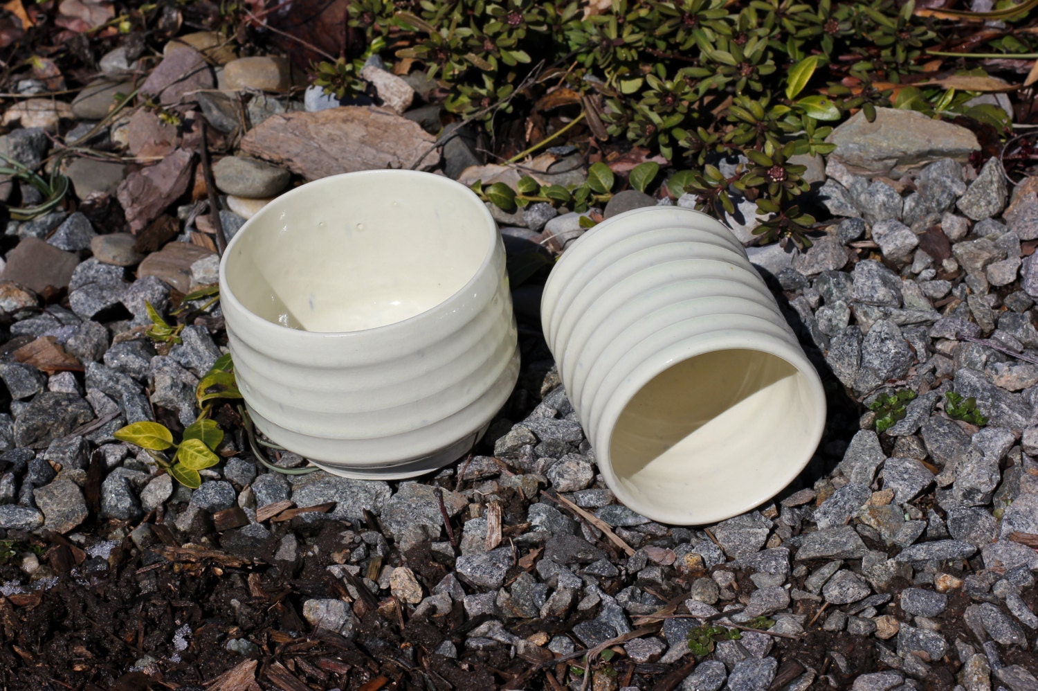 White ceramic pottery bowls/ pots/ vases- set of two