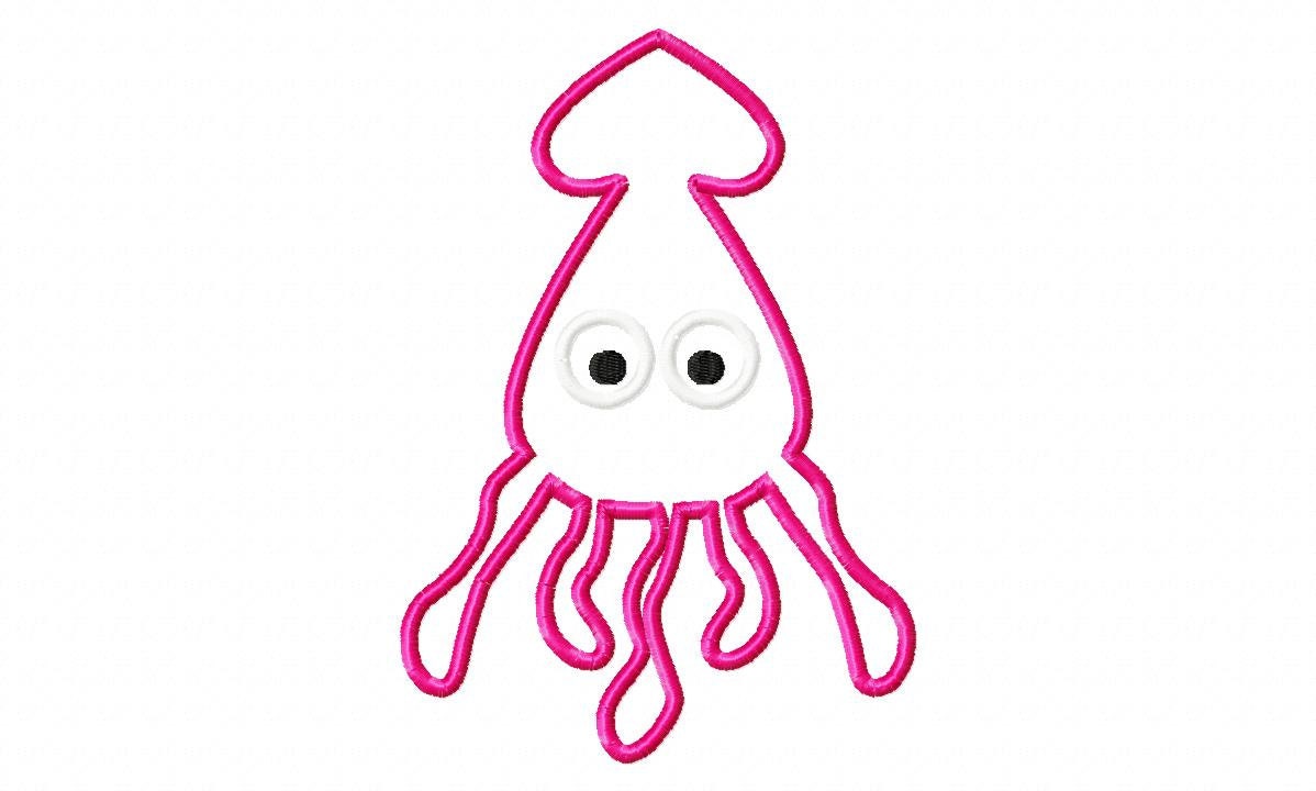 Squid 1 Machine Applique Embroidery Design 4x4 and 5x7 Instant Download