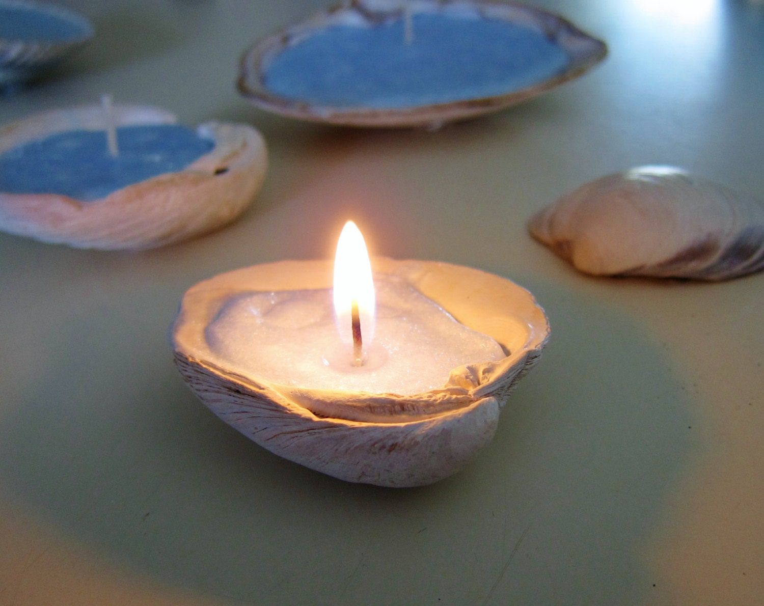 Seashell Candle Ocean Blue Lavender Scented 2 Count Clam Shells