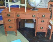 Antique Brick Red Shabby Chic Desk. Vintage/Handpainted/furniture/cottage/distressed/eco/country/farm/vintage/wood/primitive/chalk paint