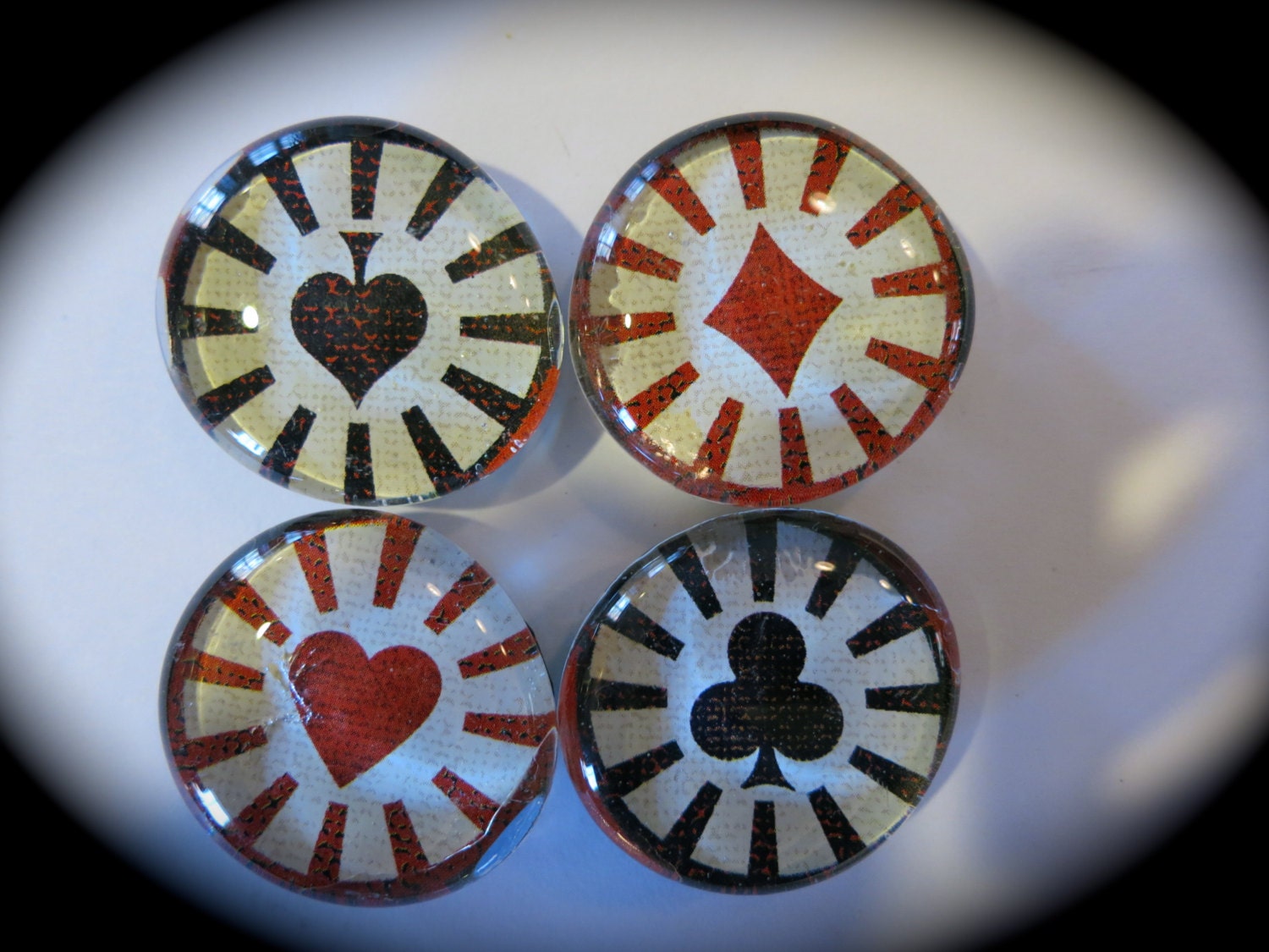 Handmade Glass Bead Poker Chip themed Refrigerator Magnets set of 4