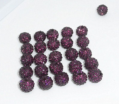 SALE 10mm / 12mm Royal Purple Jeweled Basketball Wives Pave Rhinestone Disco Ball Spacer Resin Beads