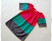 COLORBLOCK mini dress / top - TUNIC top - Peasant style shirt or dress with elastic neckline - Hot Pink, Green, Gray - Very trendy and chic.
