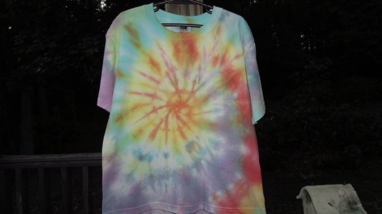 Tie Dye Swirl Youth Sz Med Orange Yellow Blue Green Purple T Shirt