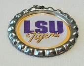 Fun LSU Tigers Purple and Gold Flattened Metal Bottlecap Pendant Necklace