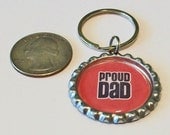 Bright Red Proud Dad Father Metal Flattened Bottlecap Keychain Great Gift