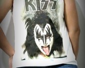 KISS Punk Rocker Pop Rock Women Sleeveless Tank Top Tanktop Tshirt Vest  Custom T Shirt Tee