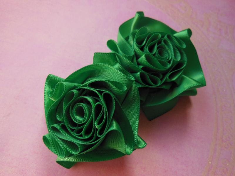 SALE-2 Starlet Le Fleur Flowers in Emerald Green-2.25 to 2.75 inches for DIY hair accessories and other crafts